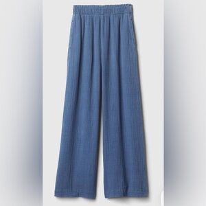 Gap High Rise Crinkle Gauze Wide-Leg Pants Denim Blue